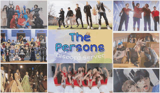 a collage of pictures with the words " the persons discord server " at the top