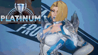 a woman is standing in front of a logo for platinum pro