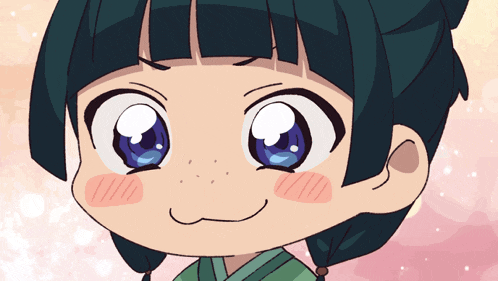 a cartoon drawing of a girl with blue eyes and braids