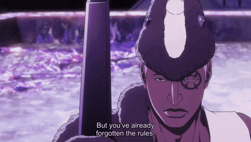 a man with a tattoo on his face is holding a sword and says but you 've already forgotten the rules