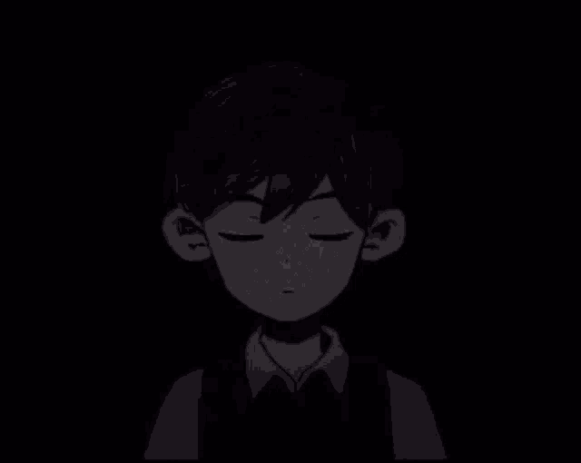 a drawing of a boy with his eyes closed in the dark