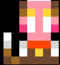 a pixel art drawing of a cow with a pink face