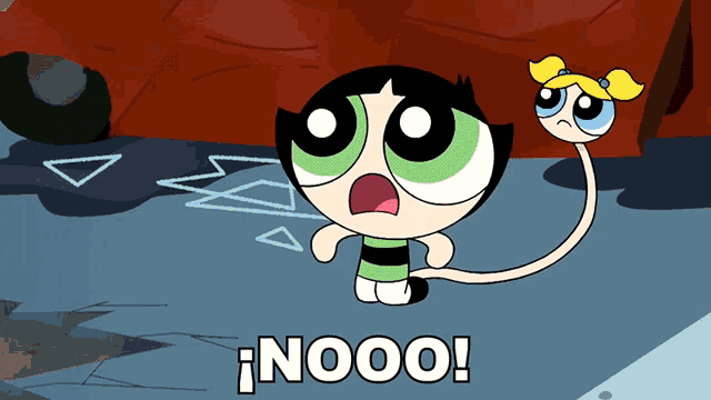 a cartoon character with the word nooo in white