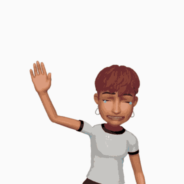 a cartoon character with tears in her eyes is waving