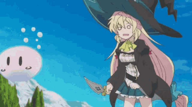 a girl in a witch costume holding a sword