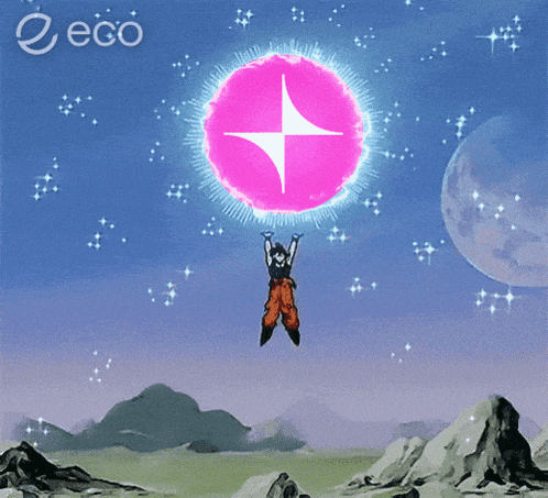 a cartoon of a person holding a pink sphere with a star in the middle
