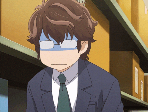a man wearing glasses and a suit has a blue stripe on his face