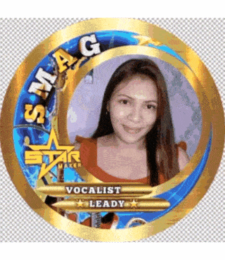 a picture of a woman in a circle that says vocalist leady