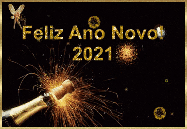 feliz ano novor 2021 is written on a black background with fireworks