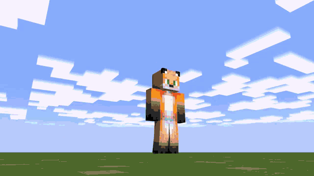 a fox in a minecraft game stands in a field