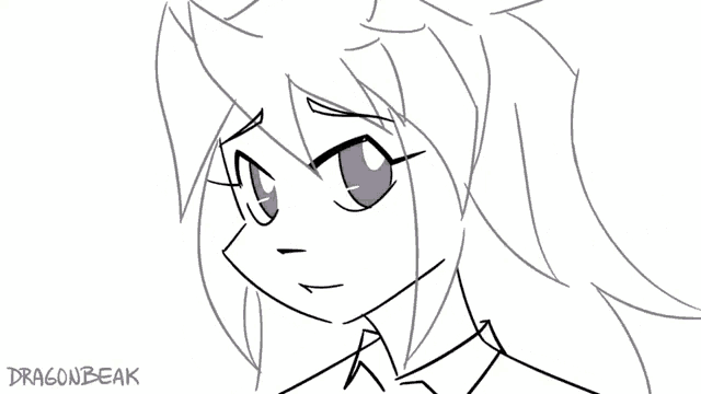 a black and white drawing of a girl with red eyes and the words dragonbeak below it