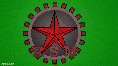 a 3d rendering of a red star with the letters rsm on a green background
