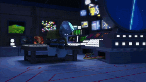 a lego figure wearing a virtual reality headset with a sign in the background that says ain