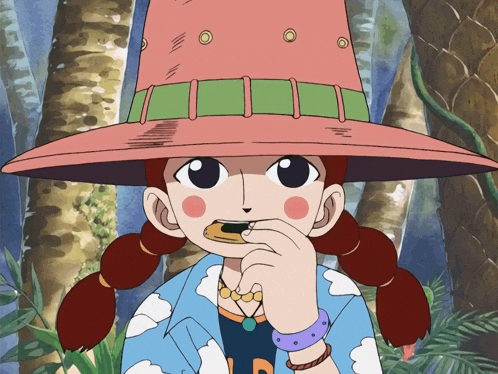 a girl with pigtails wearing a pink hat and a blue shirt with the letter r on it