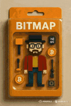 a box that says bitmap with a man in a hat