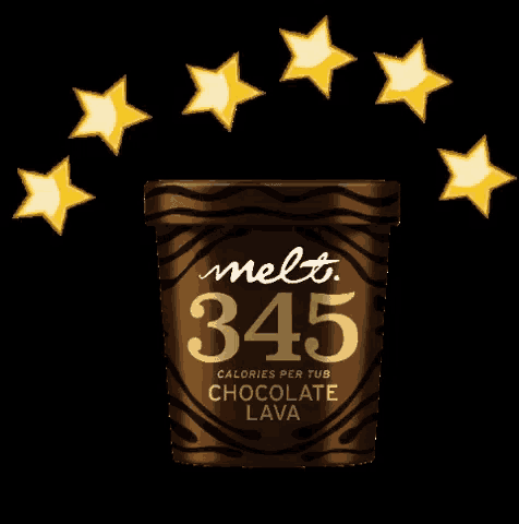 a container of melt 345 chocolate lava ice cream surrounded by stars