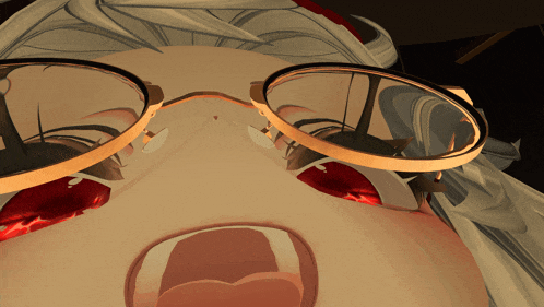 a close up of a woman 's face with glasses and red lips