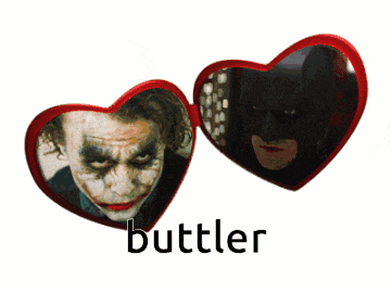 a picture of the joker and batman in heart shaped glasses