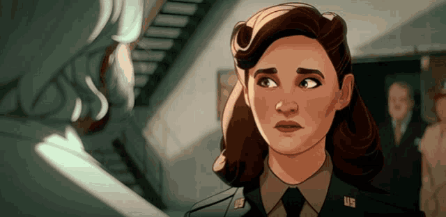 a cartoon drawing of a woman in a military uniform