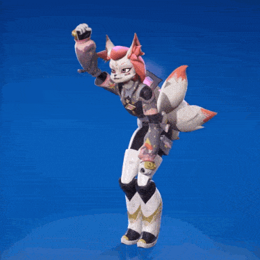 a cartoon character with a fox tail is dancing