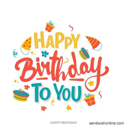 a happy birthday to you greeting card with gifts and confetti