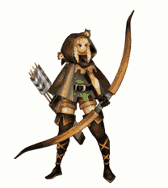 a cartoon character with a squirrel on her head and a bow and arrow