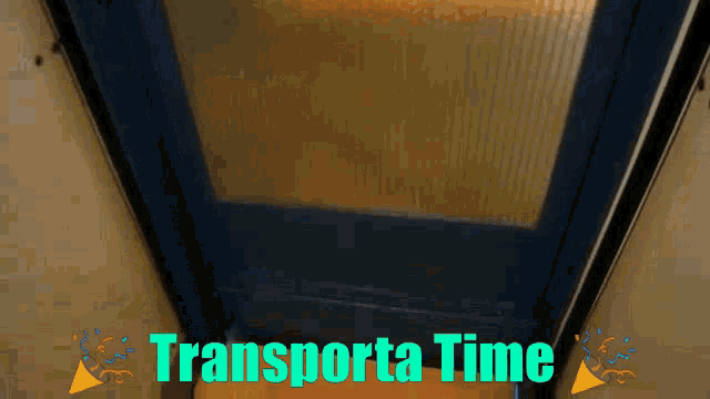 a blue door with the words " transporta time " on it
