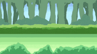 a painting of a landscape with trees and grass