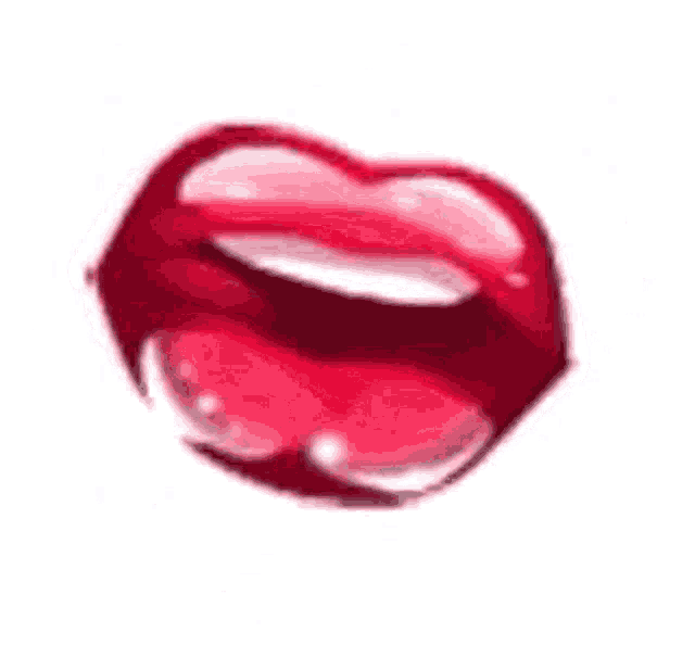 a close up of a woman 's red lips with a white teeth on a white background .