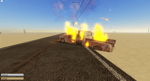 a screenshot of a video game shows a truck on fire with the name starnica visible