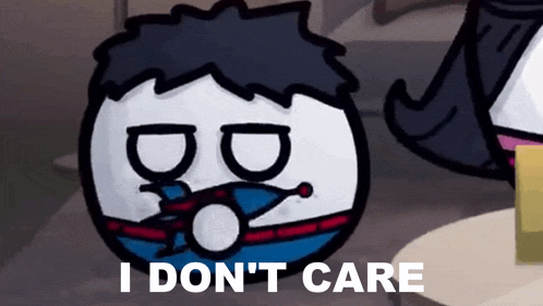 a cartoon character says i don 't care in front of a table