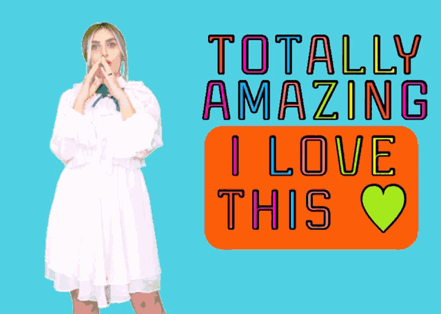 a woman holds up a sign that says wow and totally amazing i love this