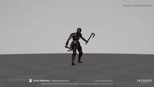 a 3d model of a person holding a knife with the words skydance games written on the bottom