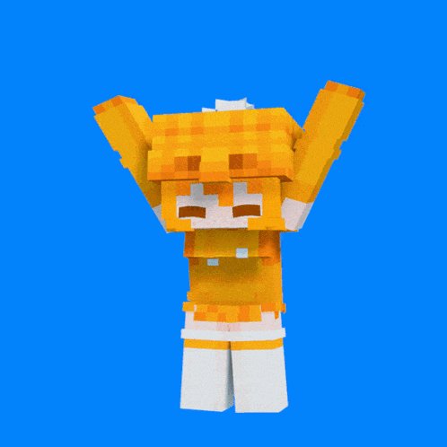 a minecraft character with a yellow hat and white socks is jumping in the air