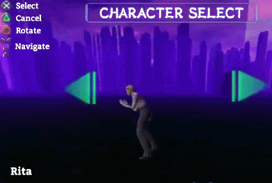 a screenshot of a video game with a character select button