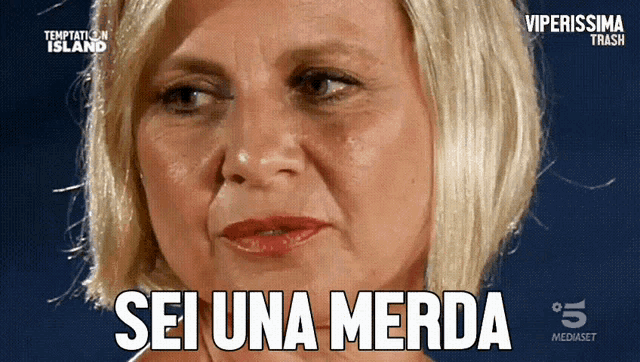 a woman says sei una merda in a temptation island advertisement