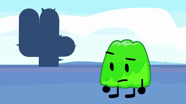 a cartoon character with a face and a shadow of a cactus