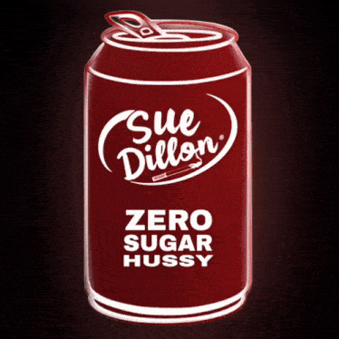 a can of sue dillon zero sugar hussy on a dark background