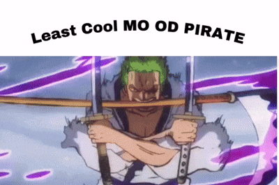 a cartoon of a man holding two swords with the words " least cool mo od pirate " above him