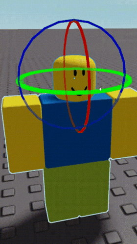 a roblox character with a blue shirt and a red and green circle around his head
