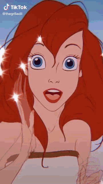 a close up of the face of ariel from the little mermaid .