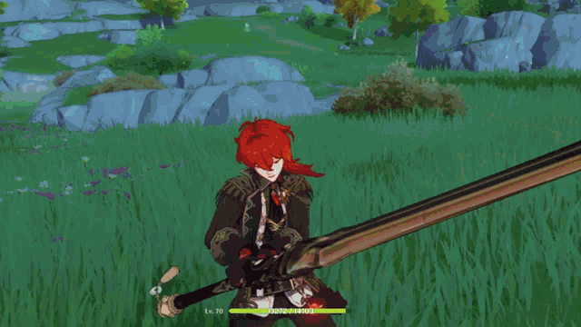 a video game character holding a large sword with lv 70 written on the bottom