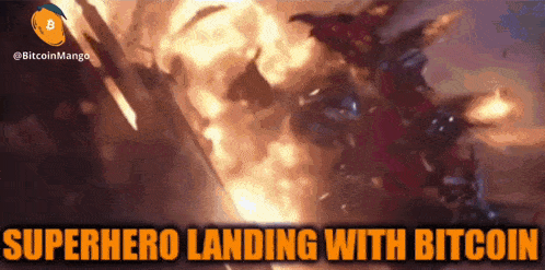 a superhero landing with bitcoin is shown in a video