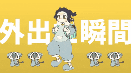 a yellow background with chinese characters and a girl in a costume
