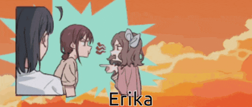 a cartoon of a girl named erika standing next to another girl