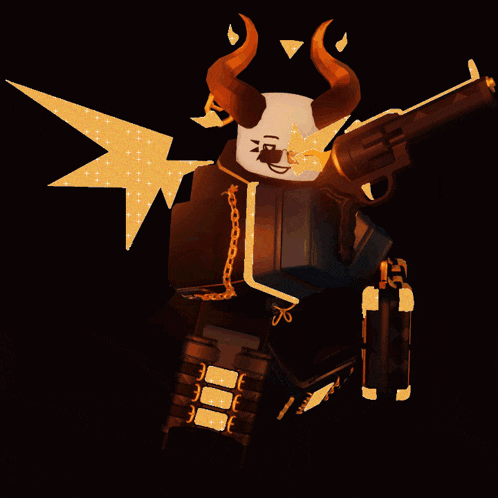 a person with horns is holding a gun