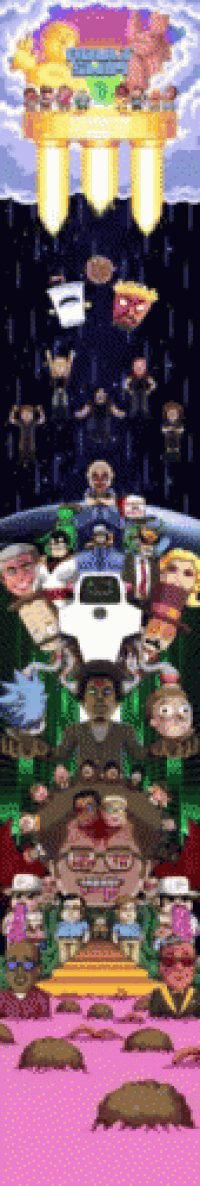 a bunch of cartoon characters are gathered together in a circle