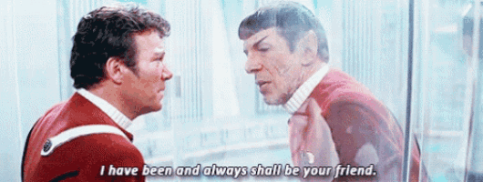 two men are standing next to each other and talking .