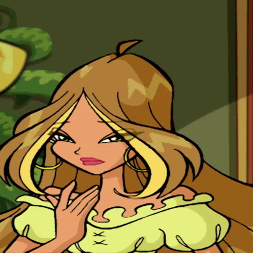 a cartoon drawing of a girl with long hair and a yellow dress