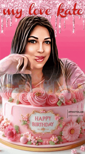 a birthday cake with a picture of a woman and the words happy birthday on it